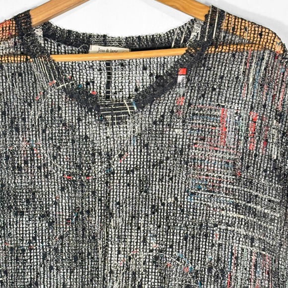 Jess & Jane Black Sheer Mesh Knit Top Womens L Sequins Boxy Punk Festival - Picture 3 of 8